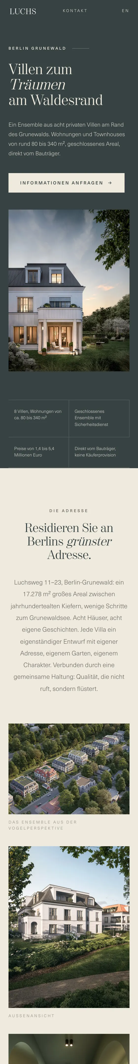 Landingpage LUCHS Living für Zauner Developments, mobile Ansicht